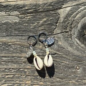 Natural Amazonite Cowrie Seashell Earrings